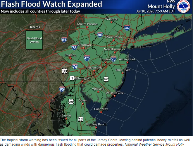 Tornadoes possible as Tropical Storm Fay hits Jersey Shore